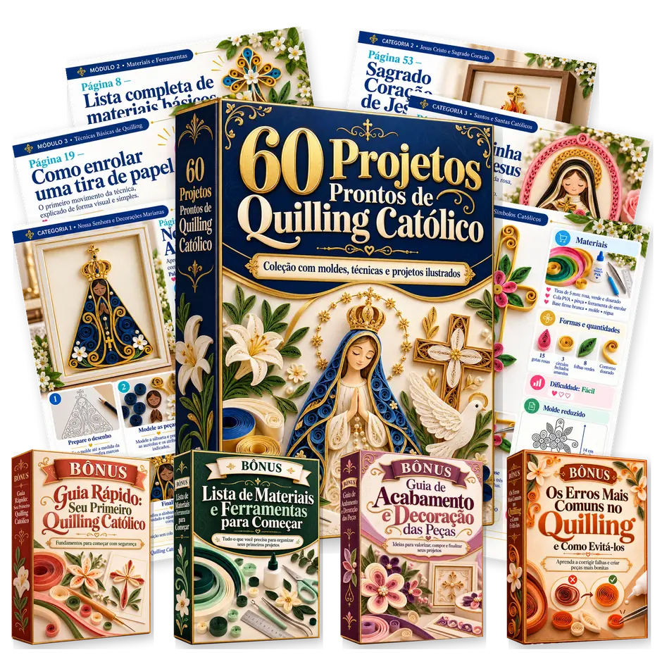 60 Projetos Prontos de Quilling Católico e guias complementares